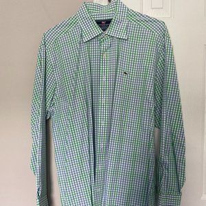 Vineyard Vines Green/Blue Gingham Whale Shirt (Large)